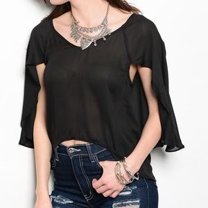Silk Chiffon Batwing Hi-Low Crop Top